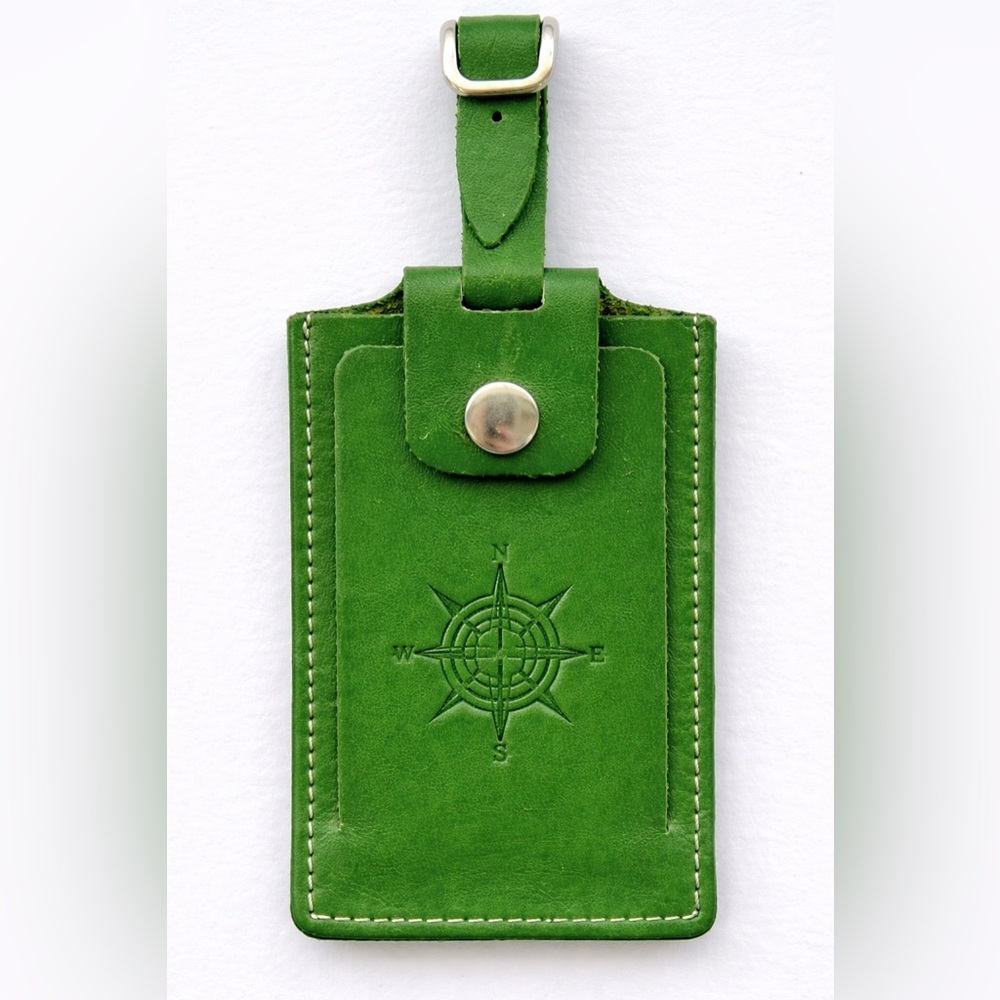 NEW Embossed Leather Luggage Tag - Green